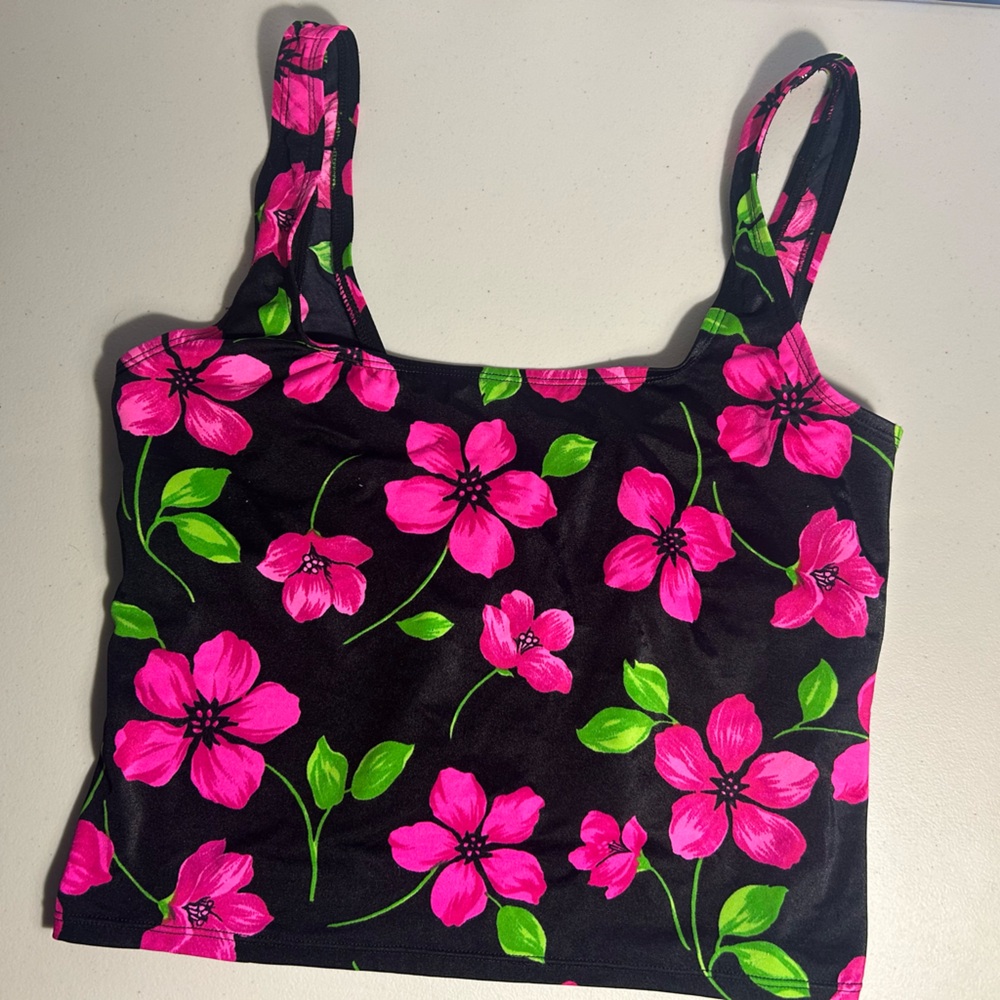 Vintage Floral Pink and Green Women's Swim Top